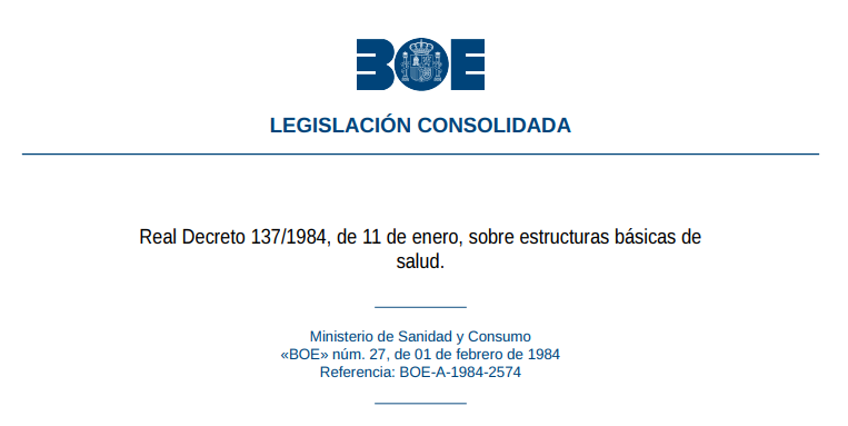 Test del Real Decreto 137/1984, de 11 de enero, sobre estructuras básicas de salud